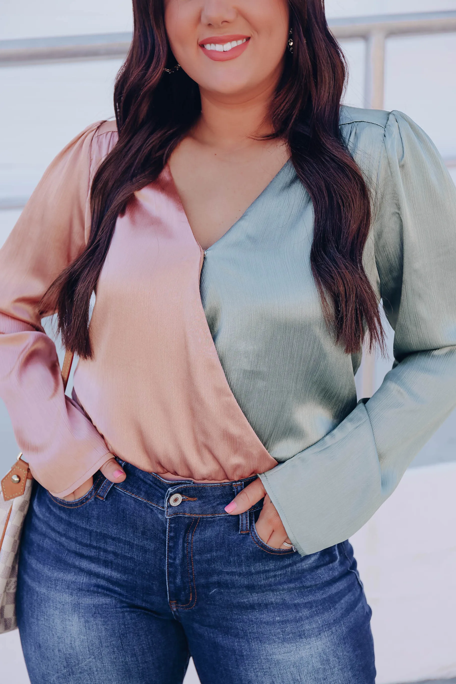 Emily Surplice Satin Bodysuit - Sage