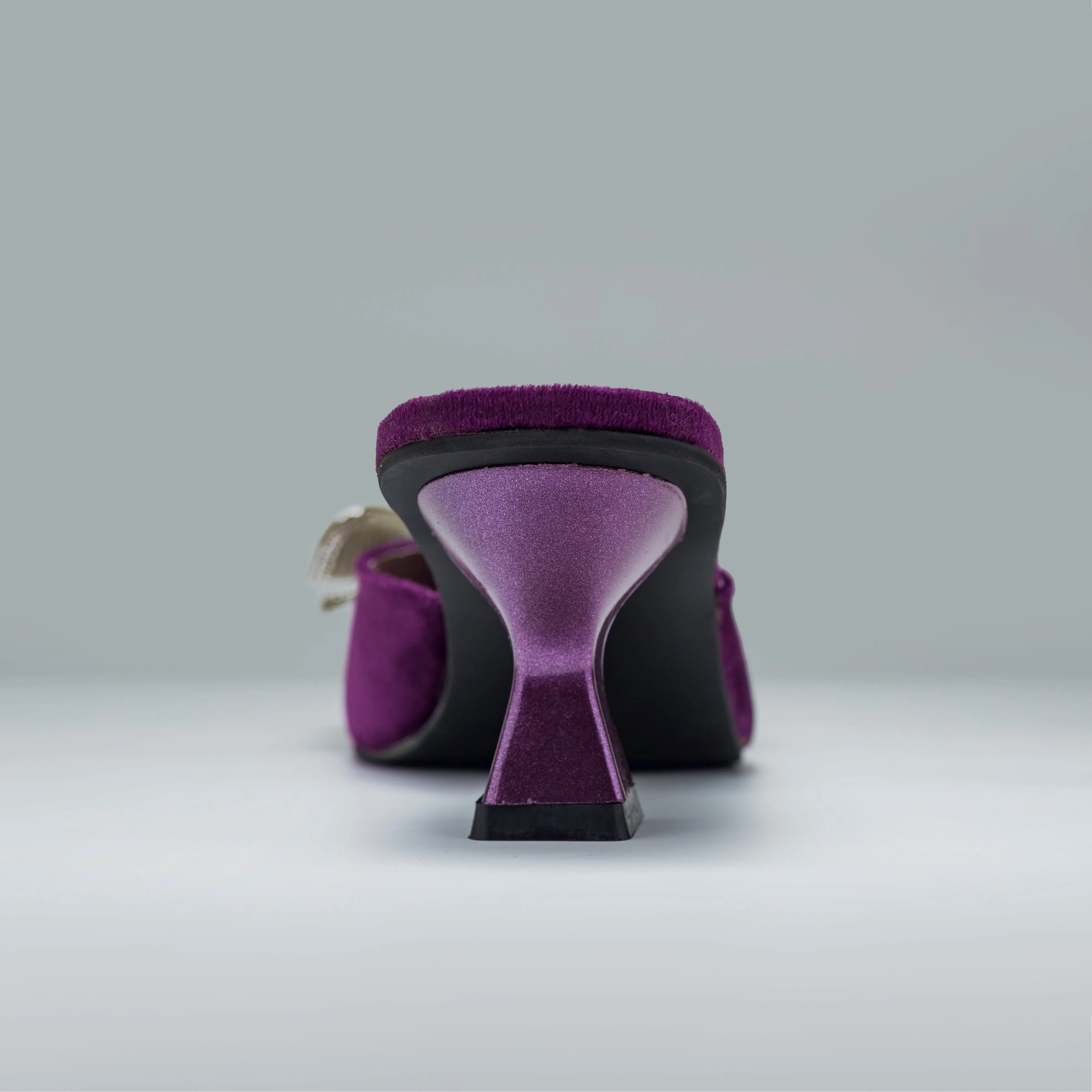 Emma Rhinestones Bow Purple Velvet Mules