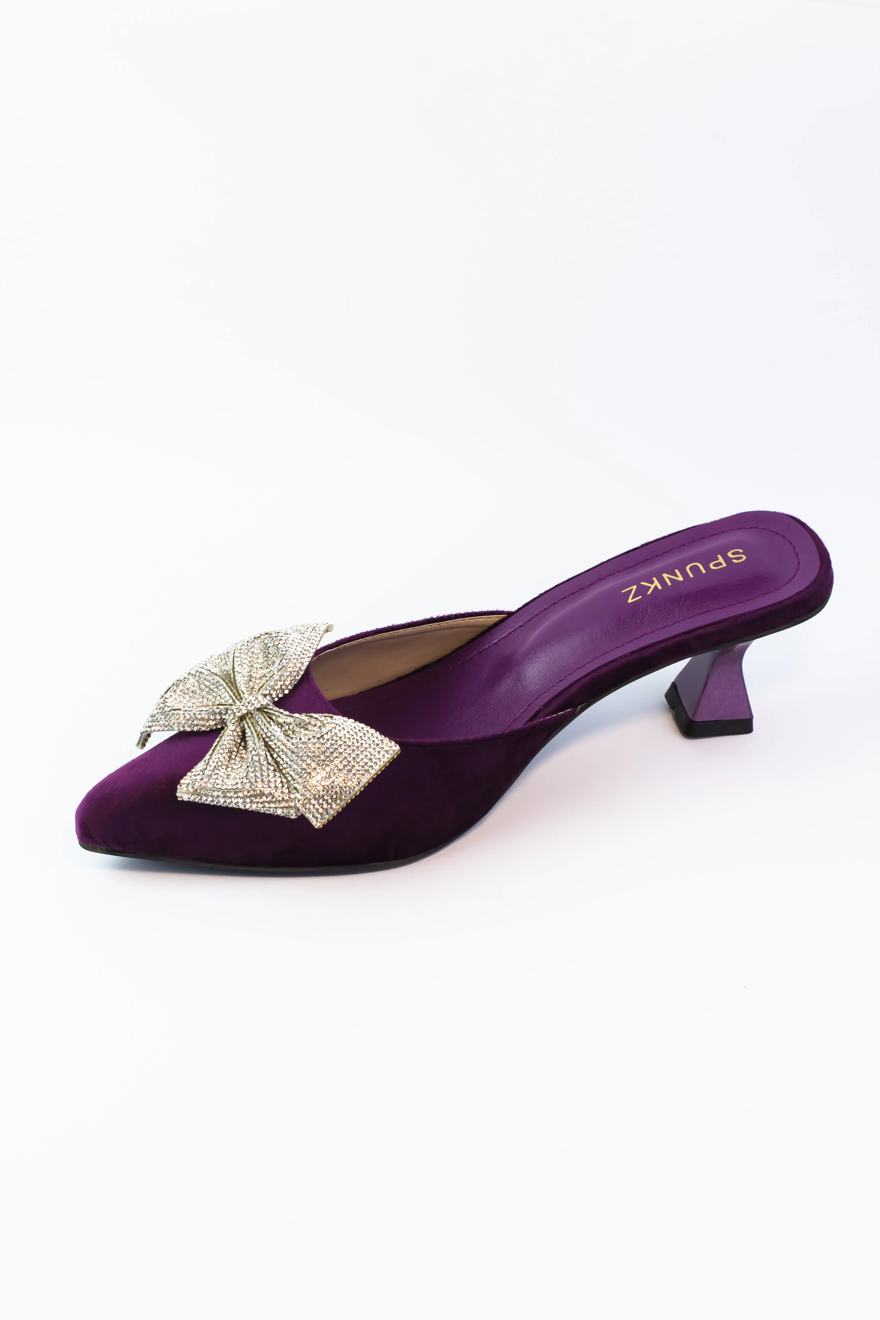 Emma Rhinestones Bow Purple Velvet Mules
