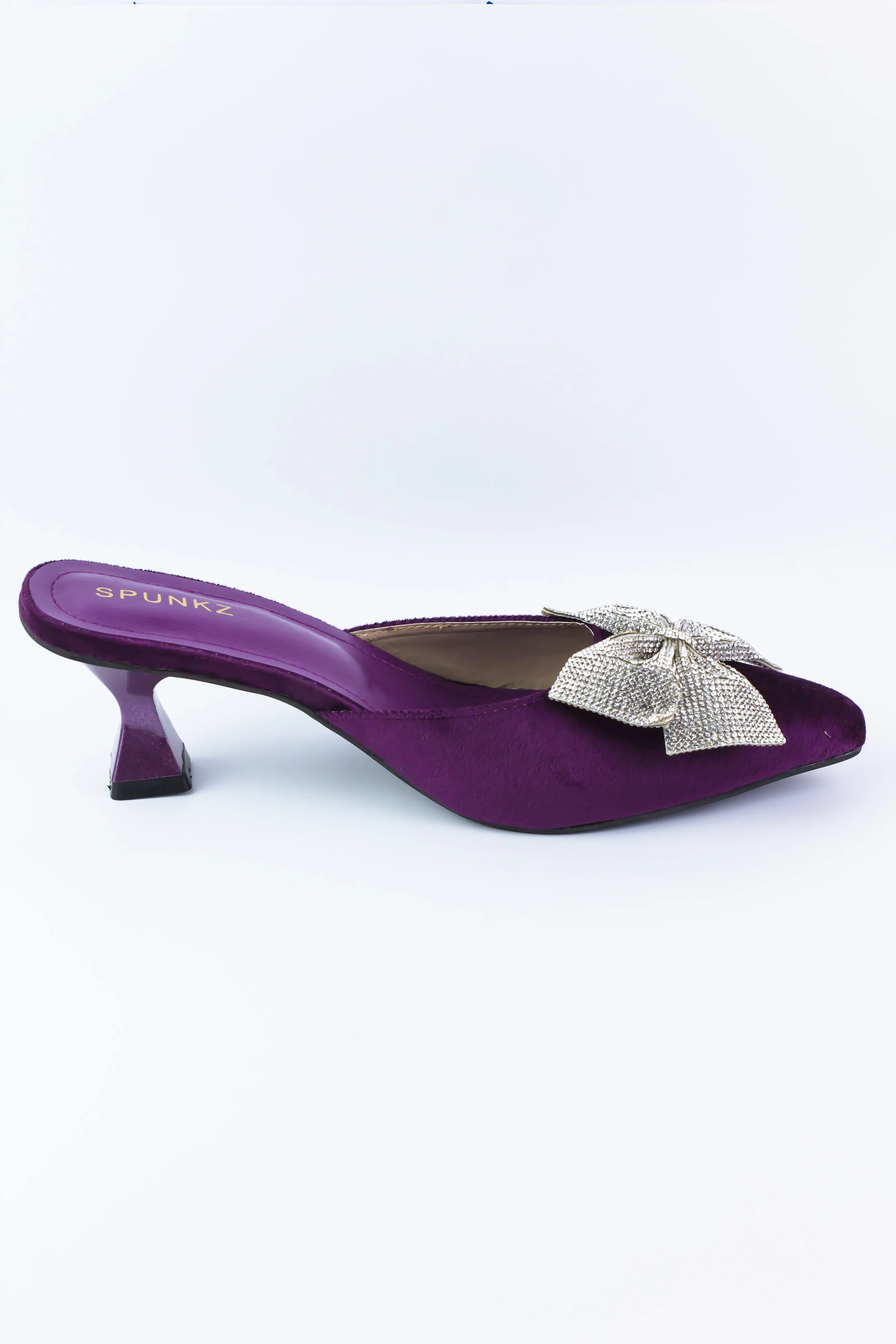 Emma Rhinestones Bow Purple Velvet Mules