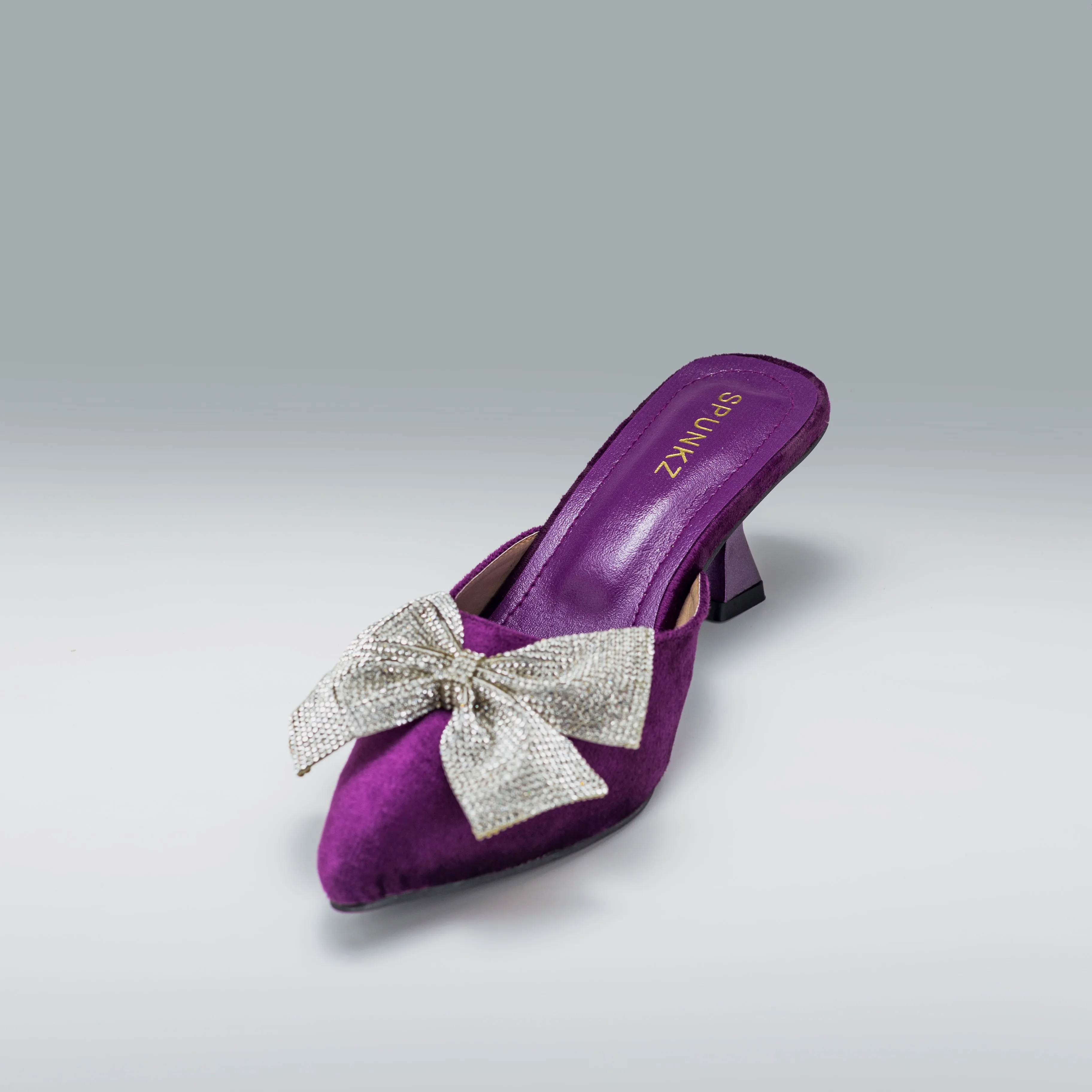 Emma Rhinestones Bow Purple Velvet Mules