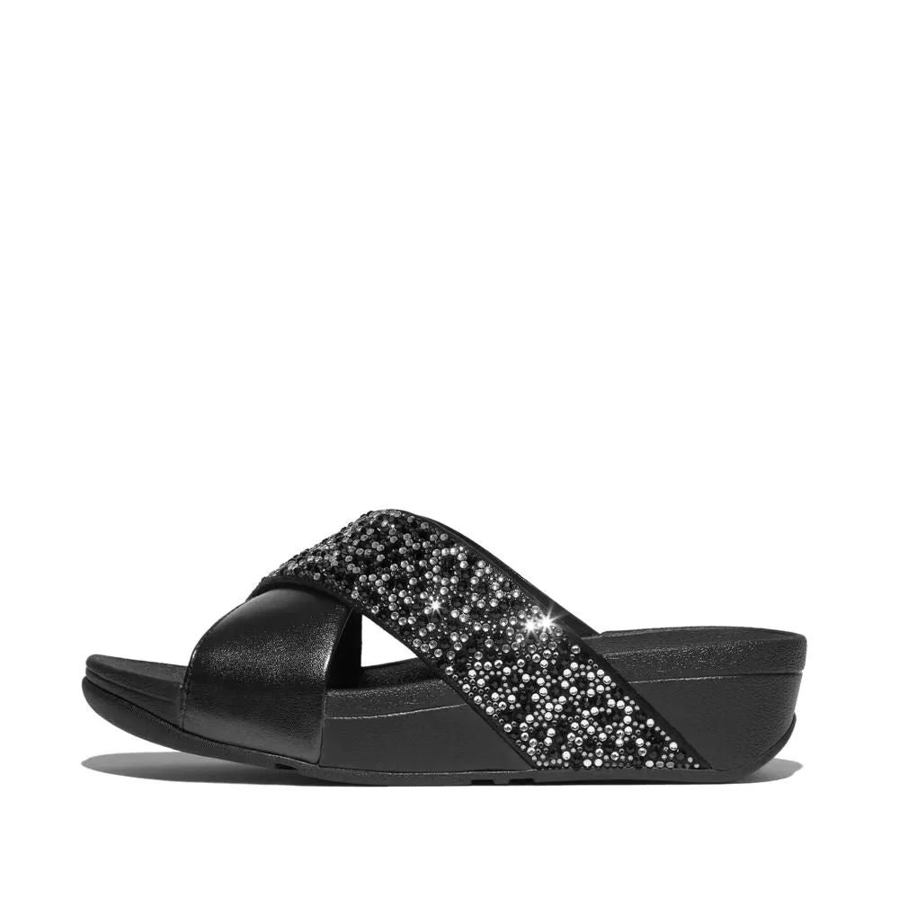 FitFlop Lulu Crystal Mix Slide Sandals - All Black