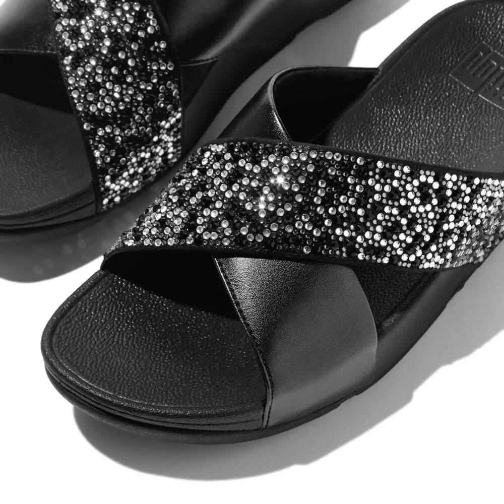 FitFlop Lulu Crystal Mix Slide Sandals - All Black