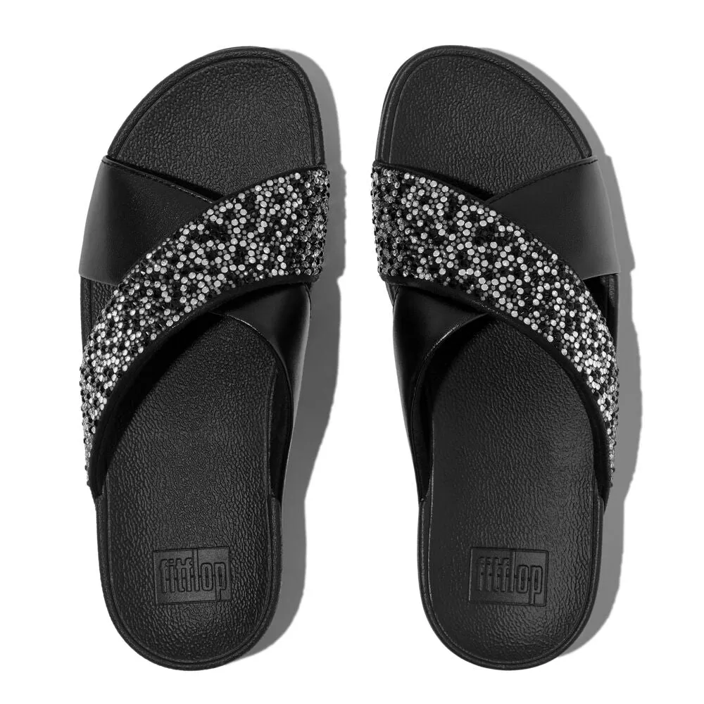 FitFlop Lulu Crystal Mix Slide Sandals - All Black