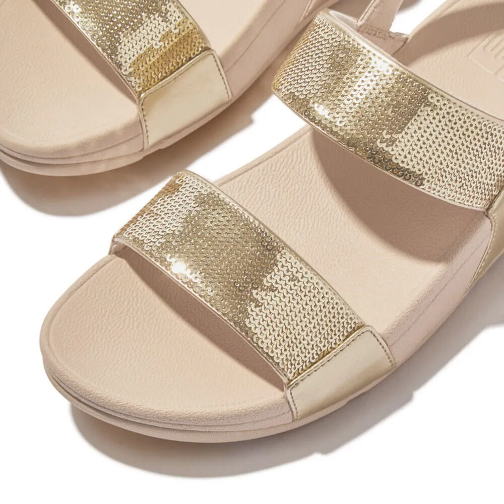 FitFlop Lulu Sequin Slide Backstrap Sandals - Platino