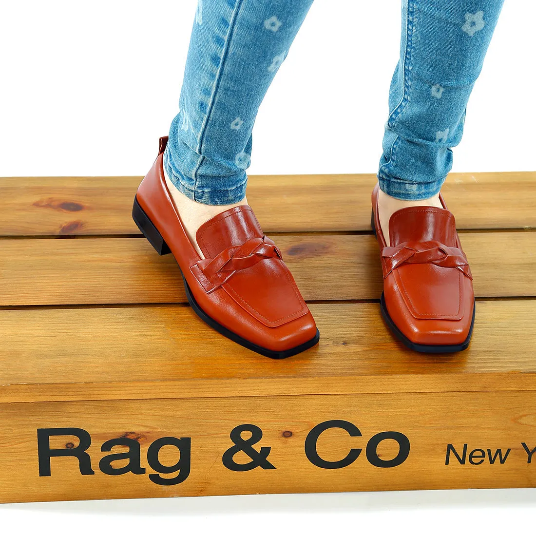 Genuine Leather Braided Loafers