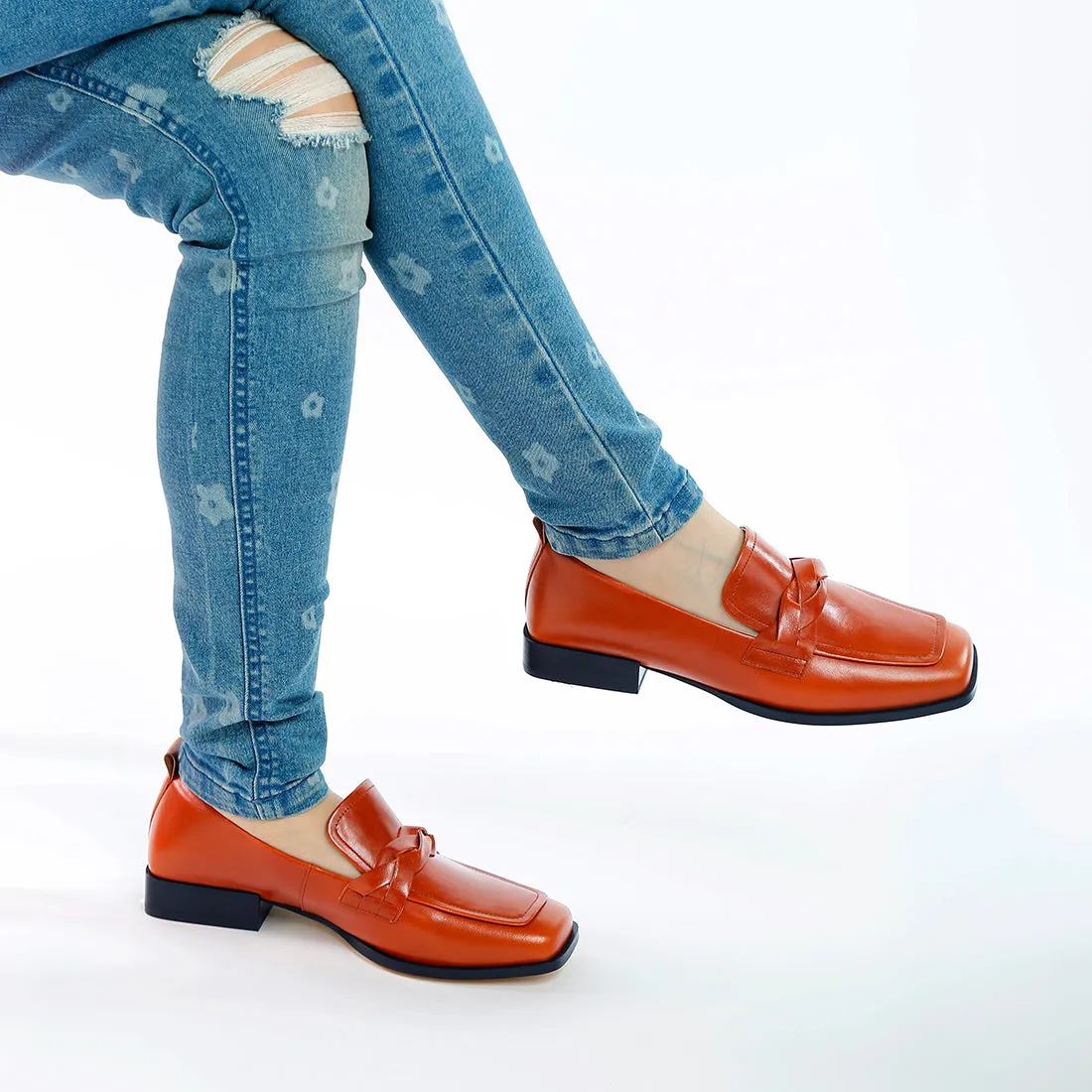 Genuine Leather Braided Loafers