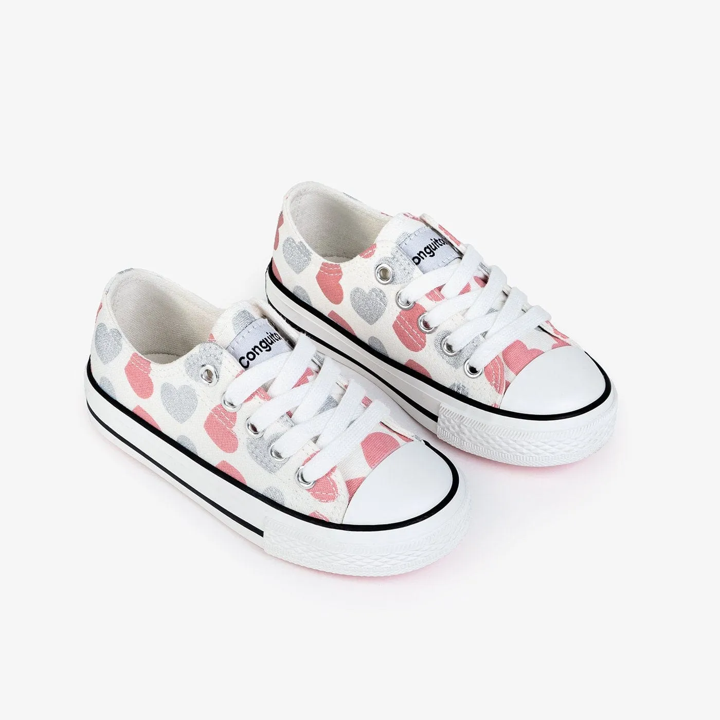 Girl's Hearts White Canvas Sneakers