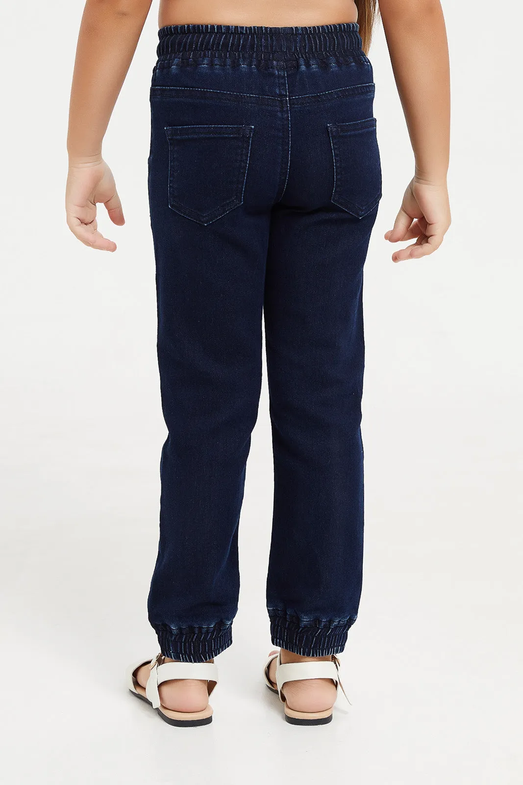 Girls Navy Knit Jeggings With Drawcord