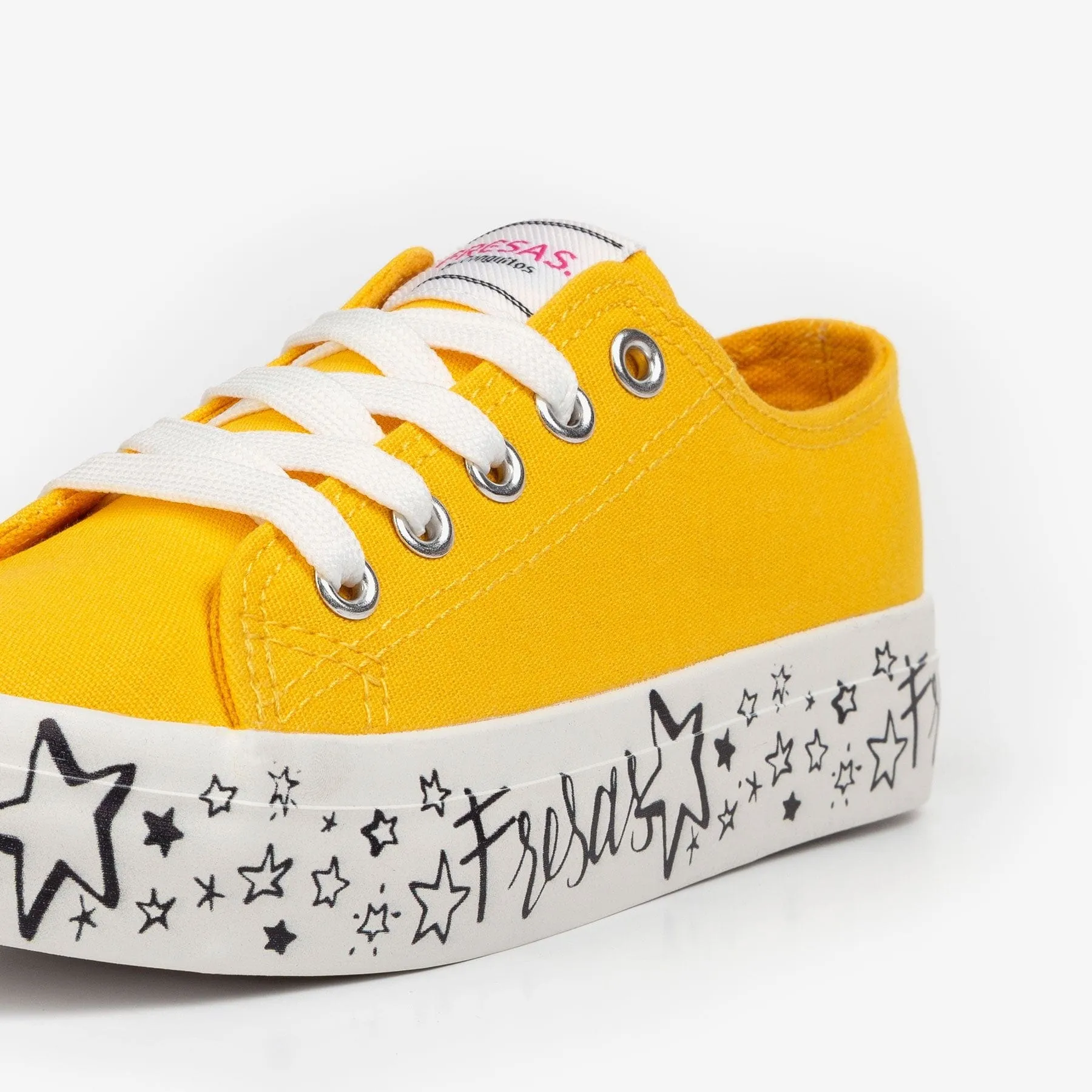 Girl's Yellow Printed Canvas Sneakers