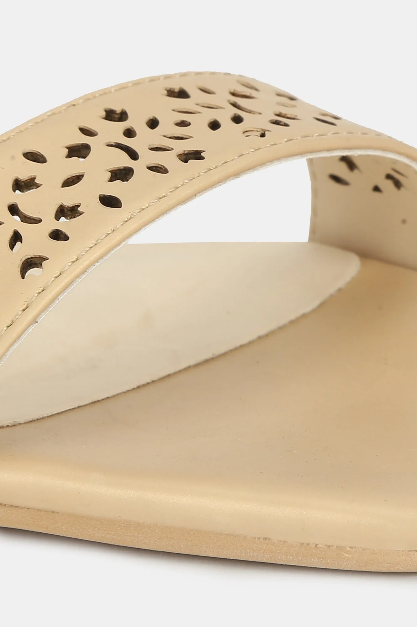 Gold Square Toe Laser Cut Kitten Heel-WBELLA
