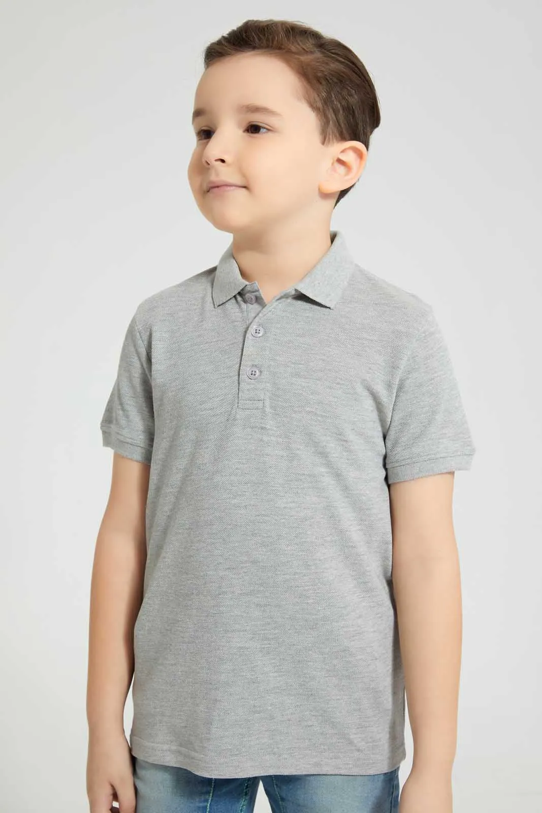 Grey Marl Pique Polo Shirt