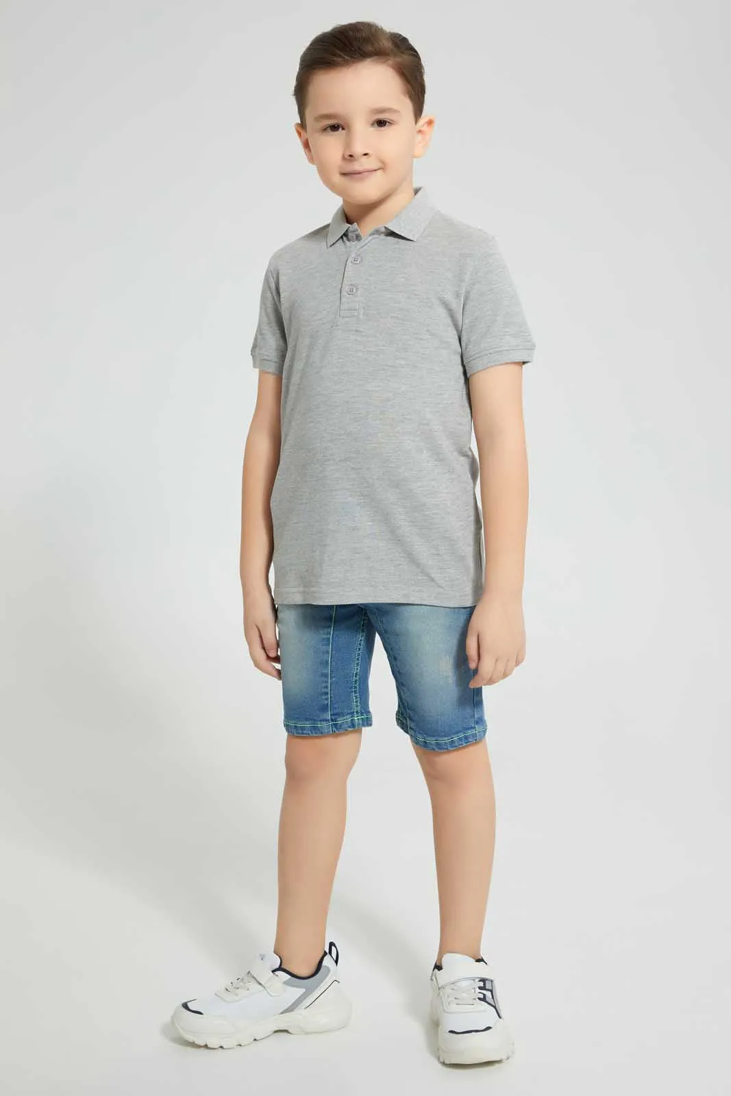 Grey Marl Pique Polo Shirt