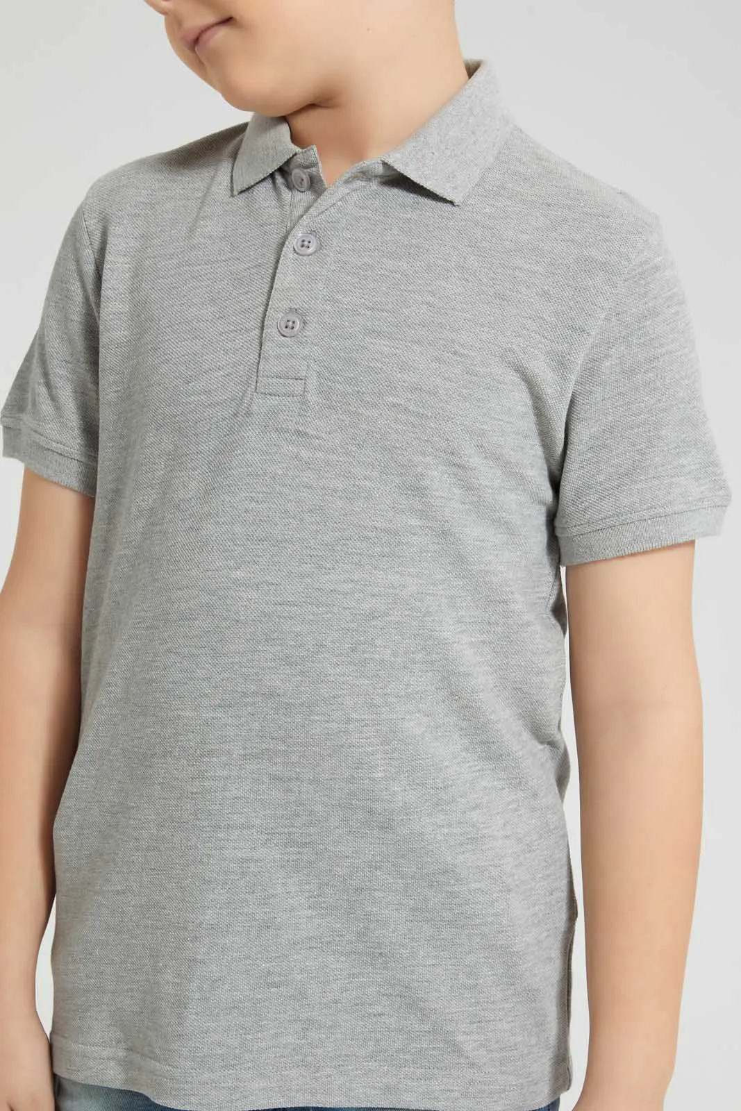 Grey Marl Pique Polo Shirt