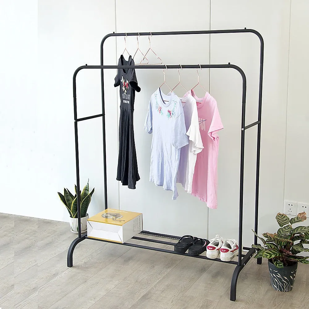 Heavy Metal Double Clothes Rail Hanging Rack Garment Display Stand with Storage Shelf