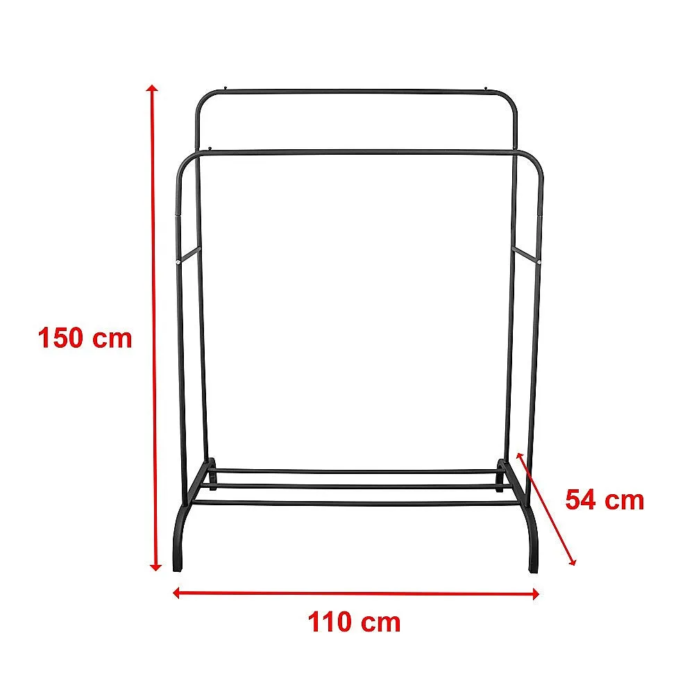 Heavy Metal Double Clothes Rail Hanging Rack Garment Display Stand with Storage Shelf