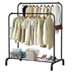 Heavy Metal Double Clothes Rail Hanging Rack Garment Display Stand with Storage Shelf