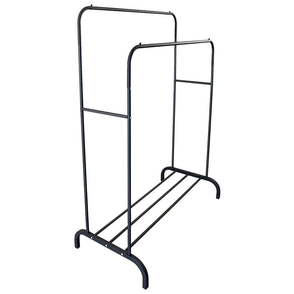 Heavy Metal Double Clothes Rail Hanging Rack Garment Display Stand with Storage Shelf
