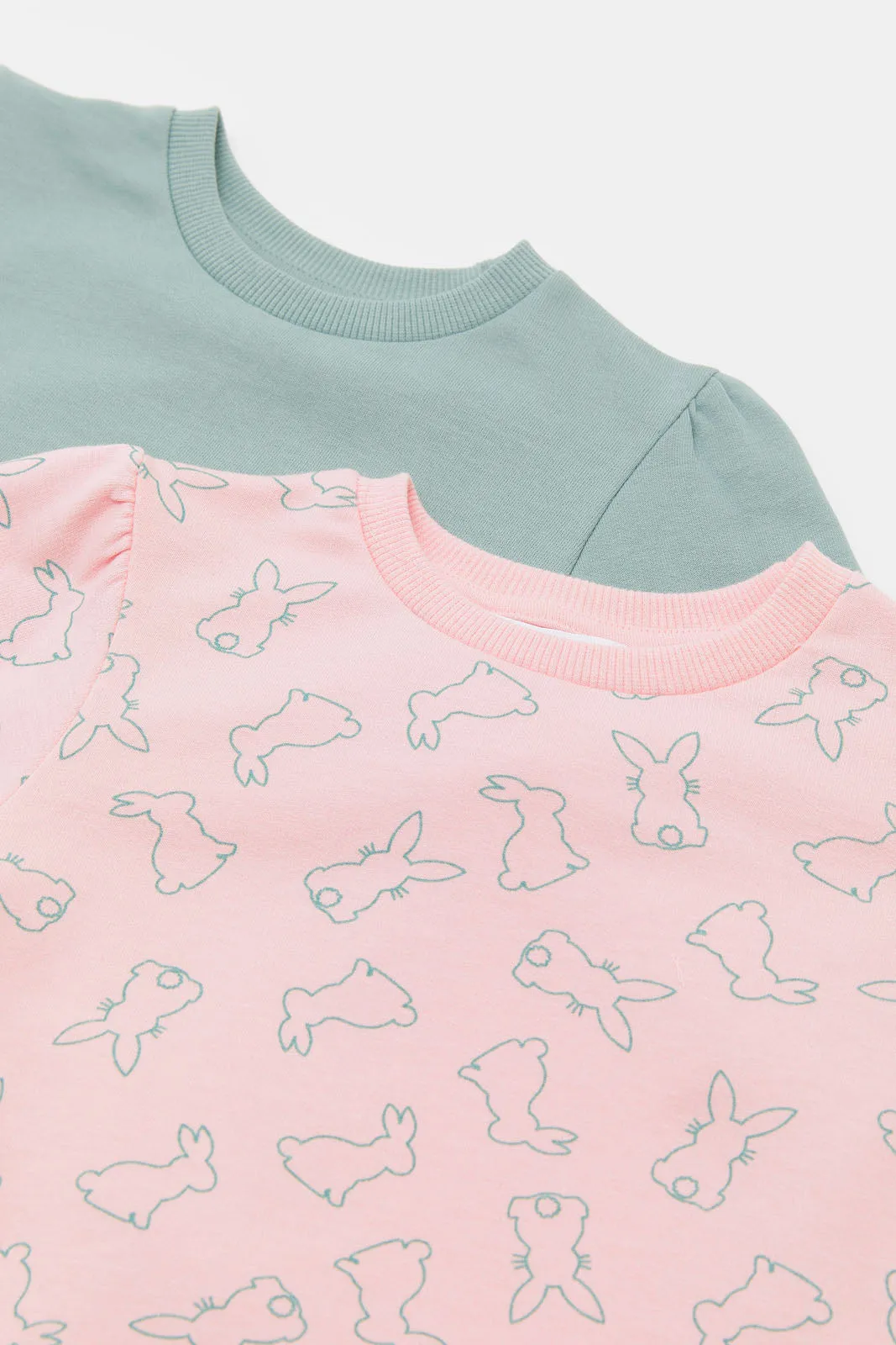 Infant Girls Pink And Teal Sweatshirt Set (2 Piece)