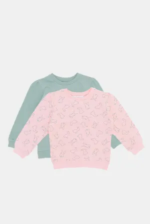 Infant Girls Pink And Teal Sweatshirt Set (2 Piece)