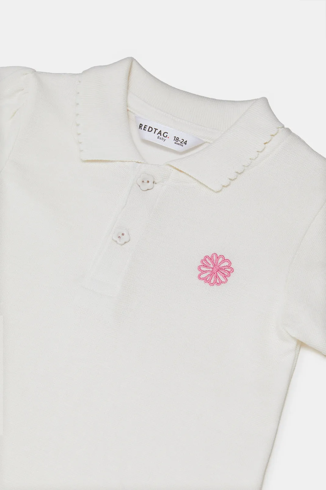 Infant Girls White Short Sleeve Pique T-Shirt