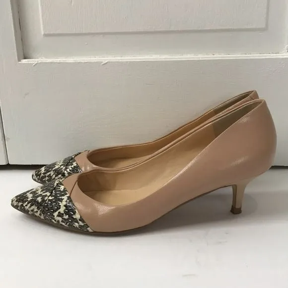 IVANKA TRUMP Beige Snakeskin Panel Kitten Heels Size 6.5M