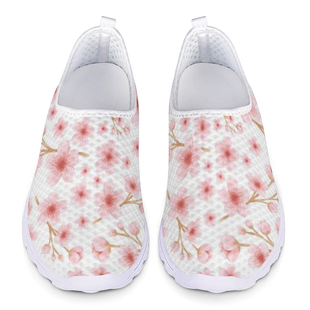 Japanese Pink Flowers White Non-Slip Sneakers Lightweight
