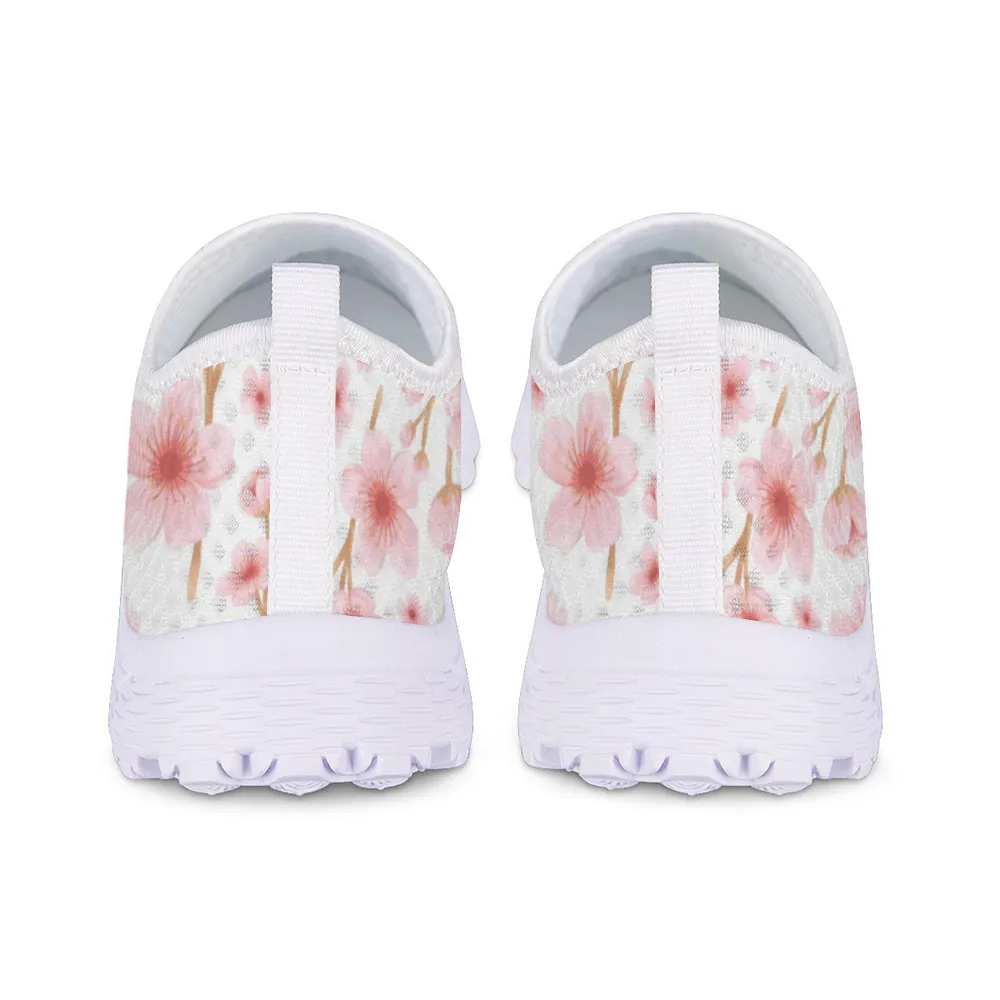 Japanese Pink Flowers White Non-Slip Sneakers Lightweight