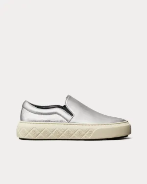 Ladybug Metallic Leather Silver Slip On Sneakers