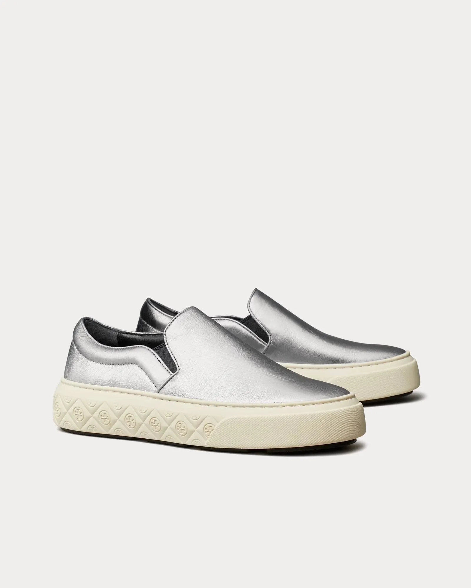 Ladybug Metallic Leather Silver Slip On Sneakers
