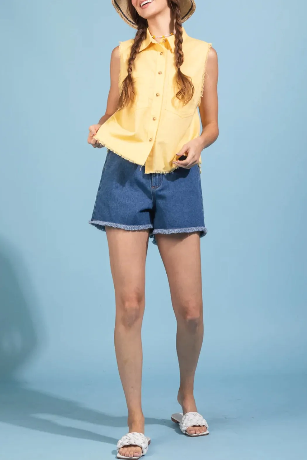 Lemonade Frayed Hem Sleeveless Top