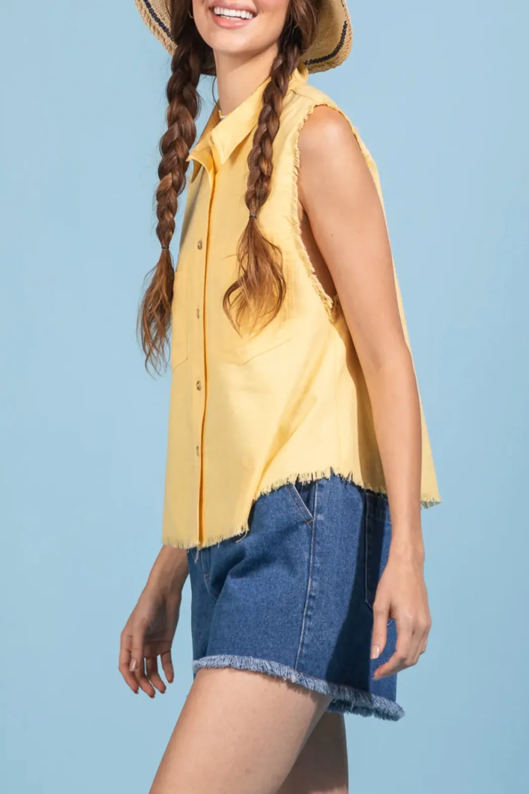 Lemonade Frayed Hem Sleeveless Top