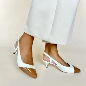 Lena Extra Wide Width Slingback - Cream Leather & Tan Patent