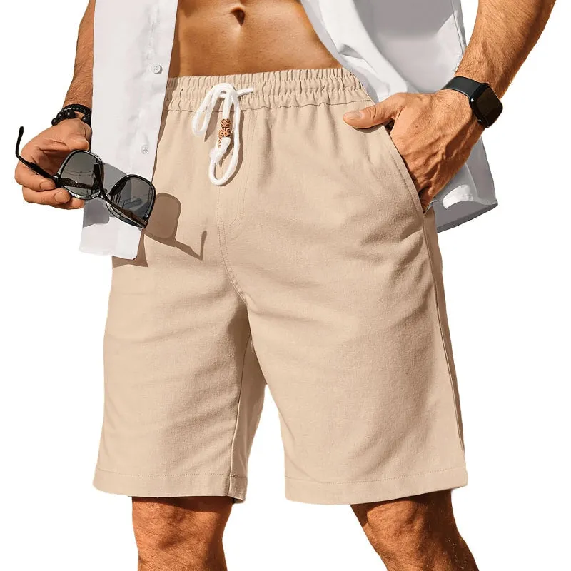 Linen Blend Elastic Shorts