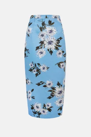 Lorelei Skirt In Blue Dahlia Floral Print Taffeta Faille