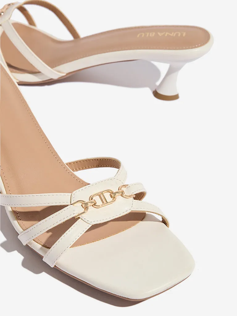 Luna Blu White Metal-Detailed Heel Sandals