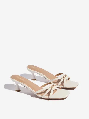 Luna Blu White Metal-Detailed Heel Sandals