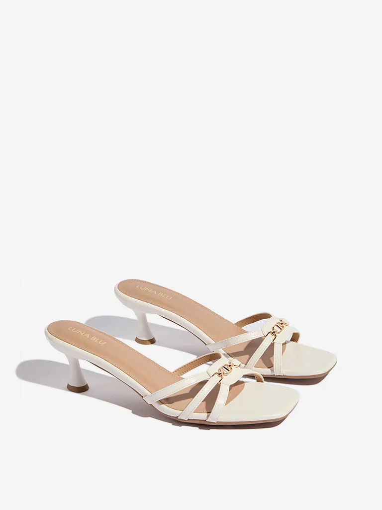 Luna Blu White Metal-Detailed Heel Sandals