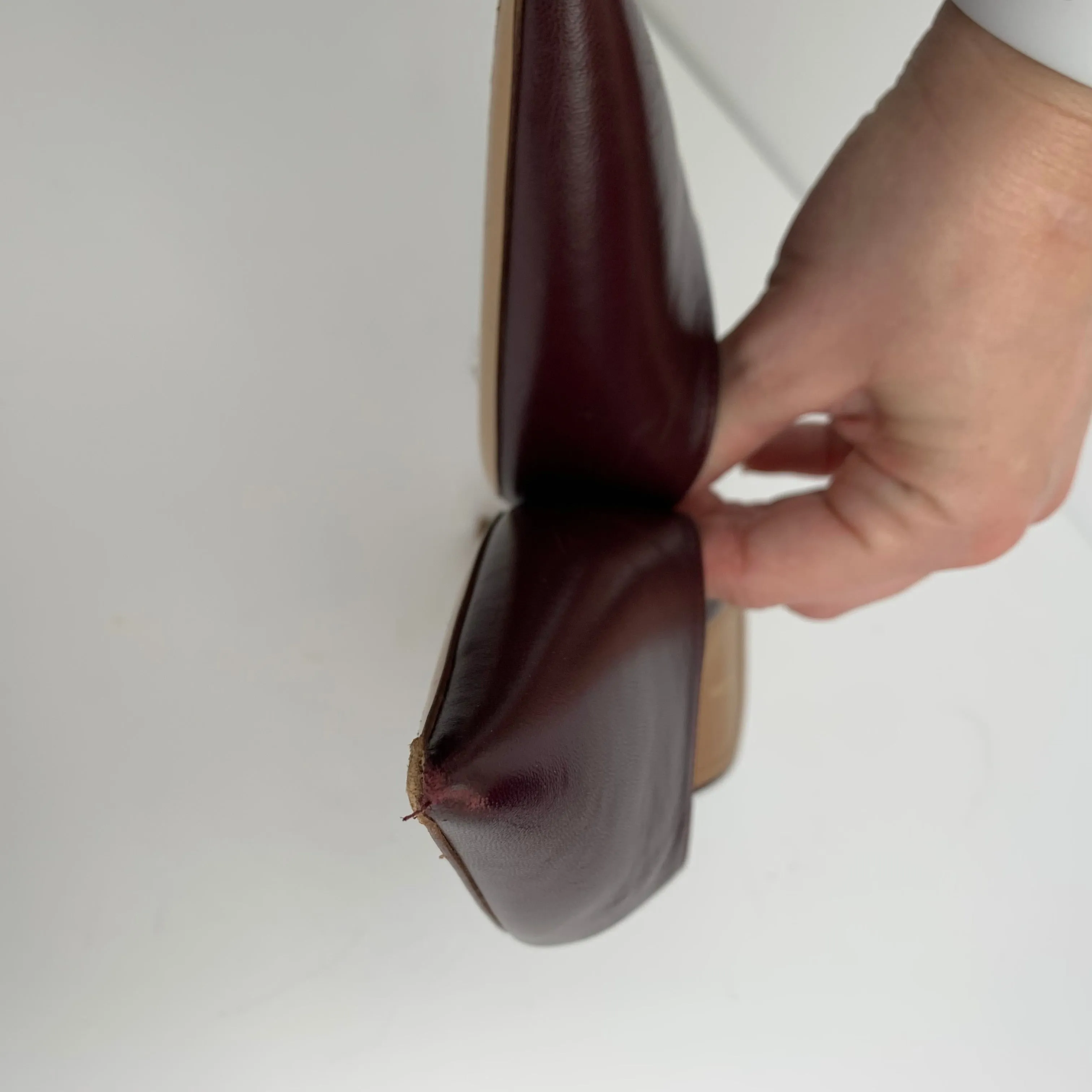 Mansur Gavriel Slipper Heel Cabernet Burgundy Pointed Toe Mules Kitten Heels Size 37 1/2
