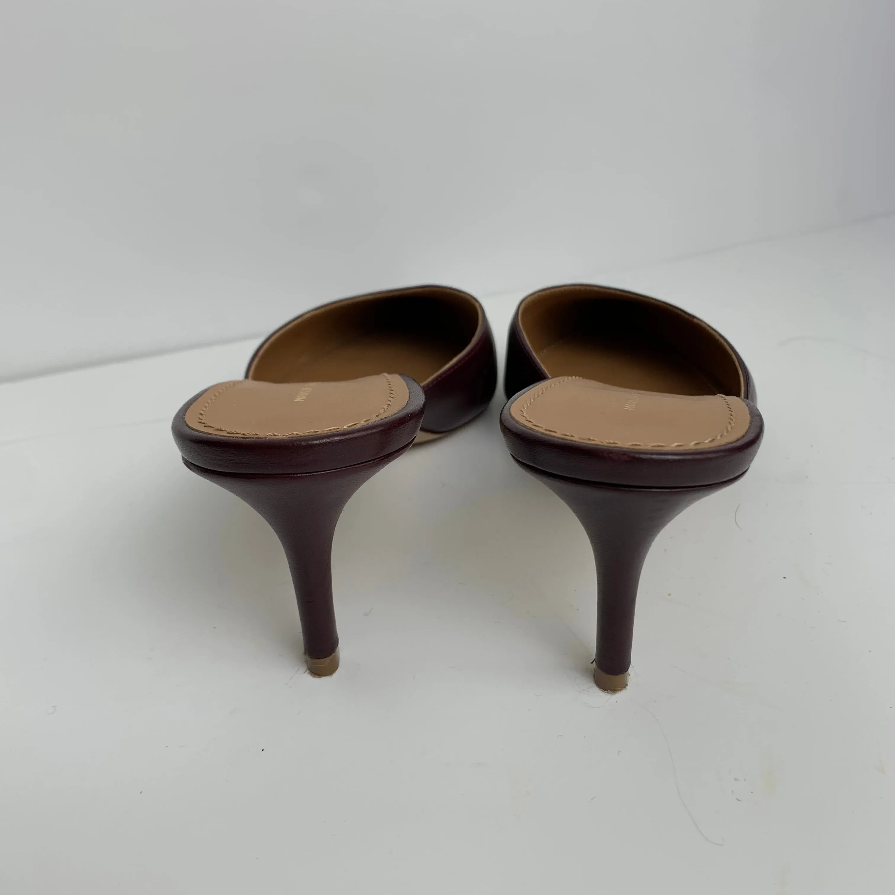 Mansur Gavriel Slipper Heel Cabernet Burgundy Pointed Toe Mules Kitten Heels Size 37 1/2