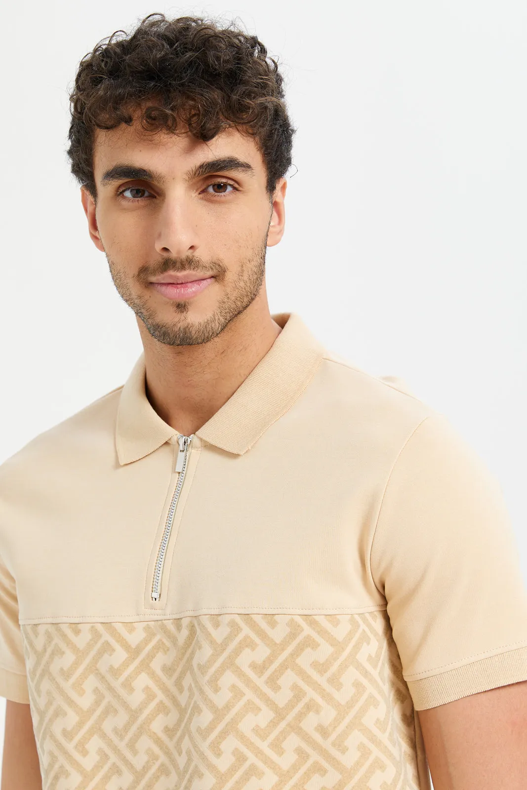 Men Beige Polo Shirt