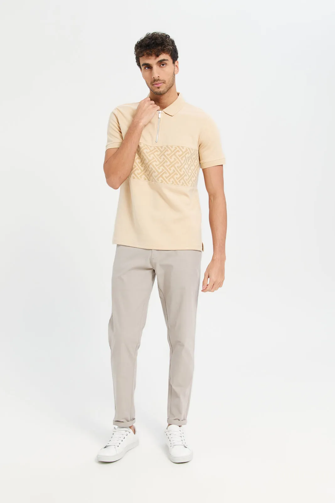 Men Beige Polo Shirt