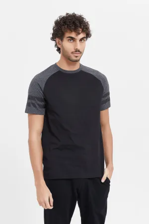Men Black And Charcoal Sleeve Reglan T-Shirt