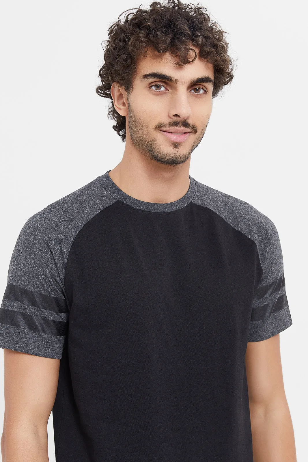 Men Black And Charcoal Sleeve Reglan T-Shirt
