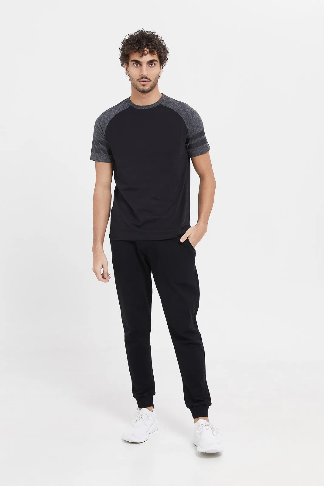 Men Black And Charcoal Sleeve Reglan T-Shirt