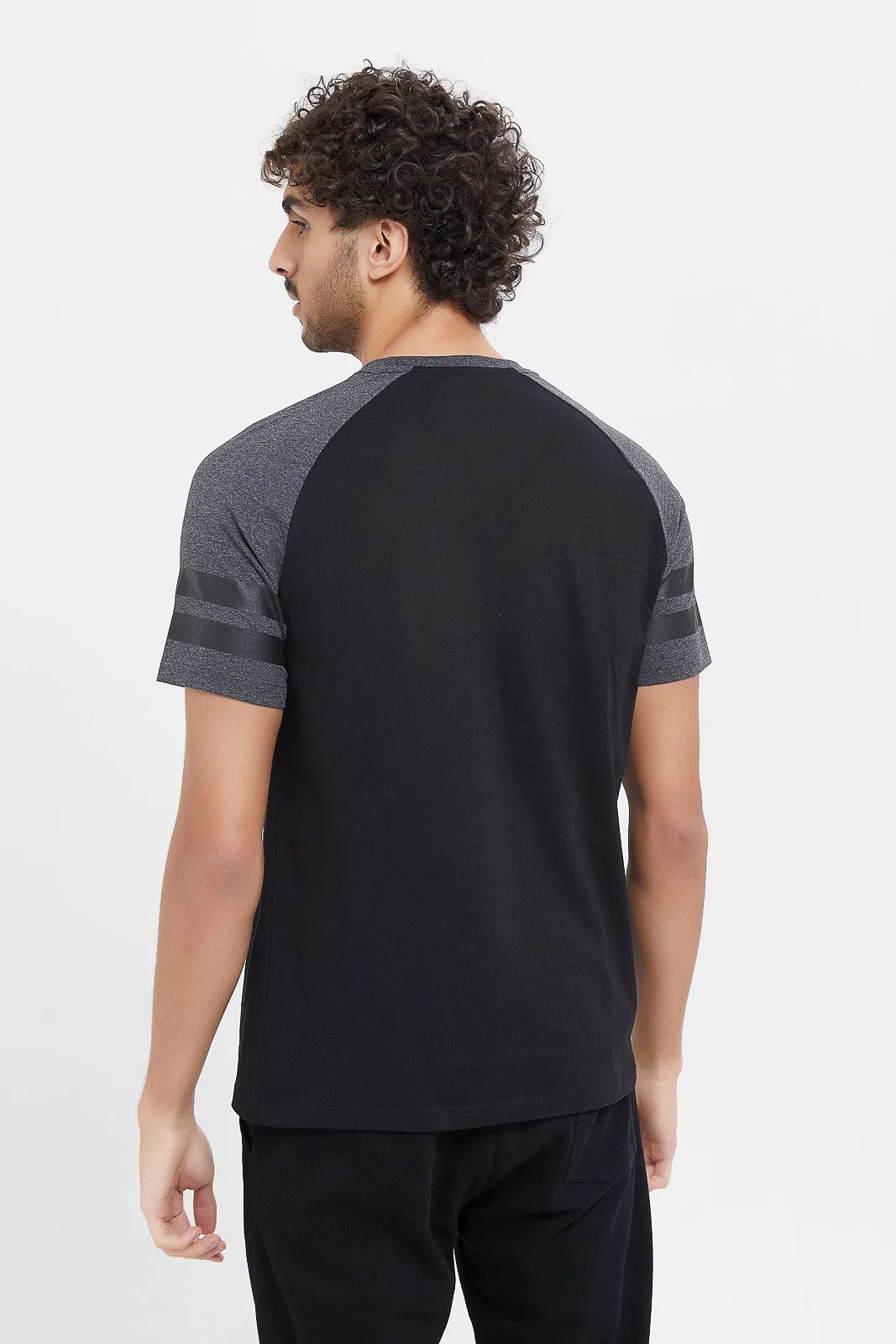 Men Black And Charcoal Sleeve Reglan T-Shirt