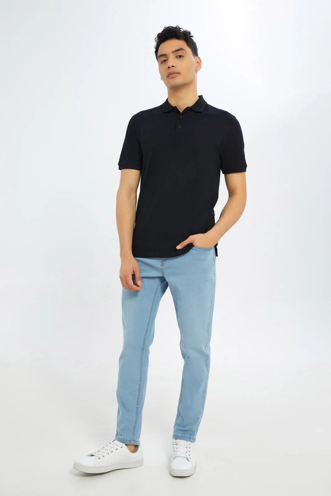 Men Black Plain Polo Shirt