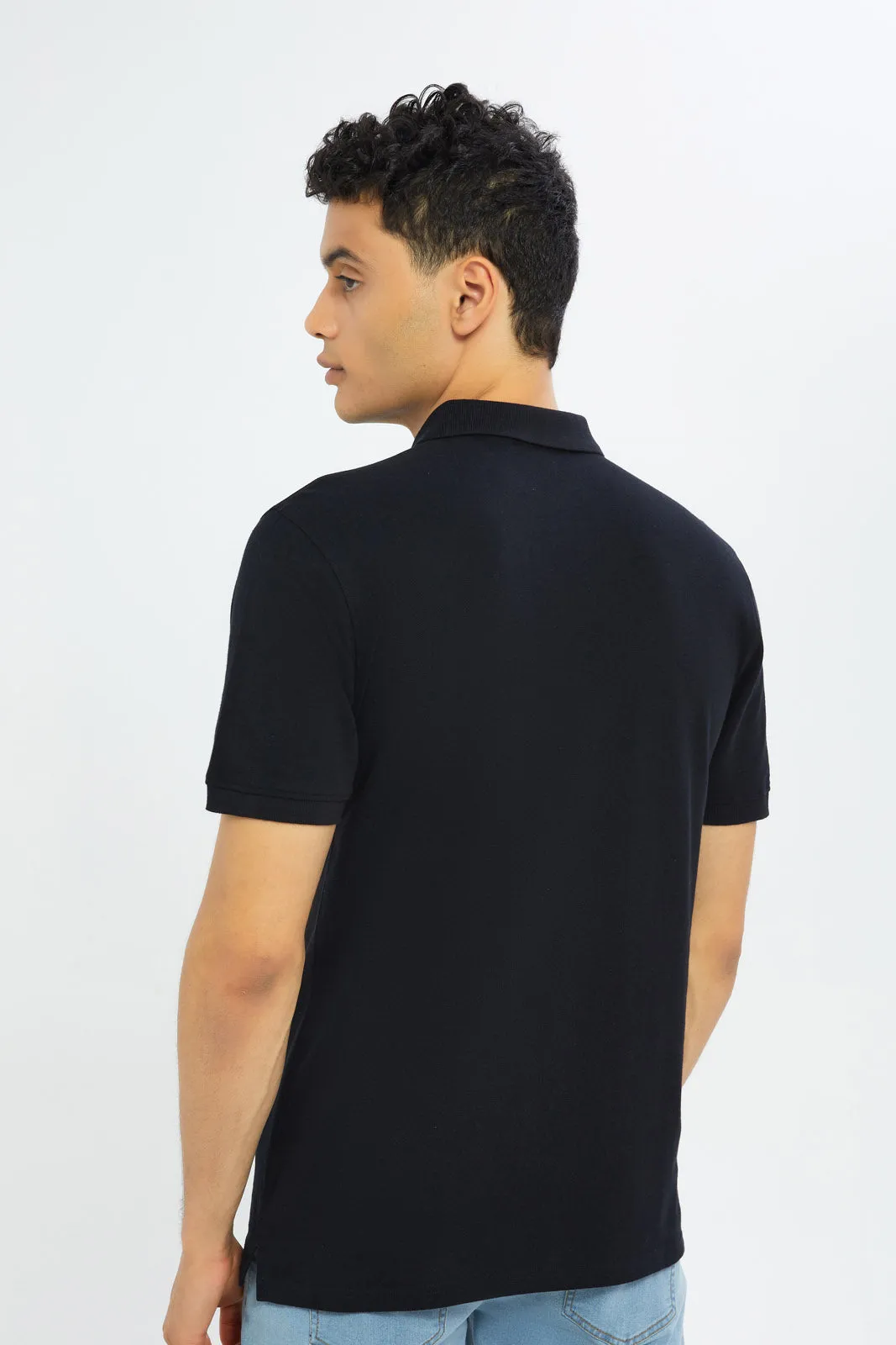 Men Black Plain Polo Shirt