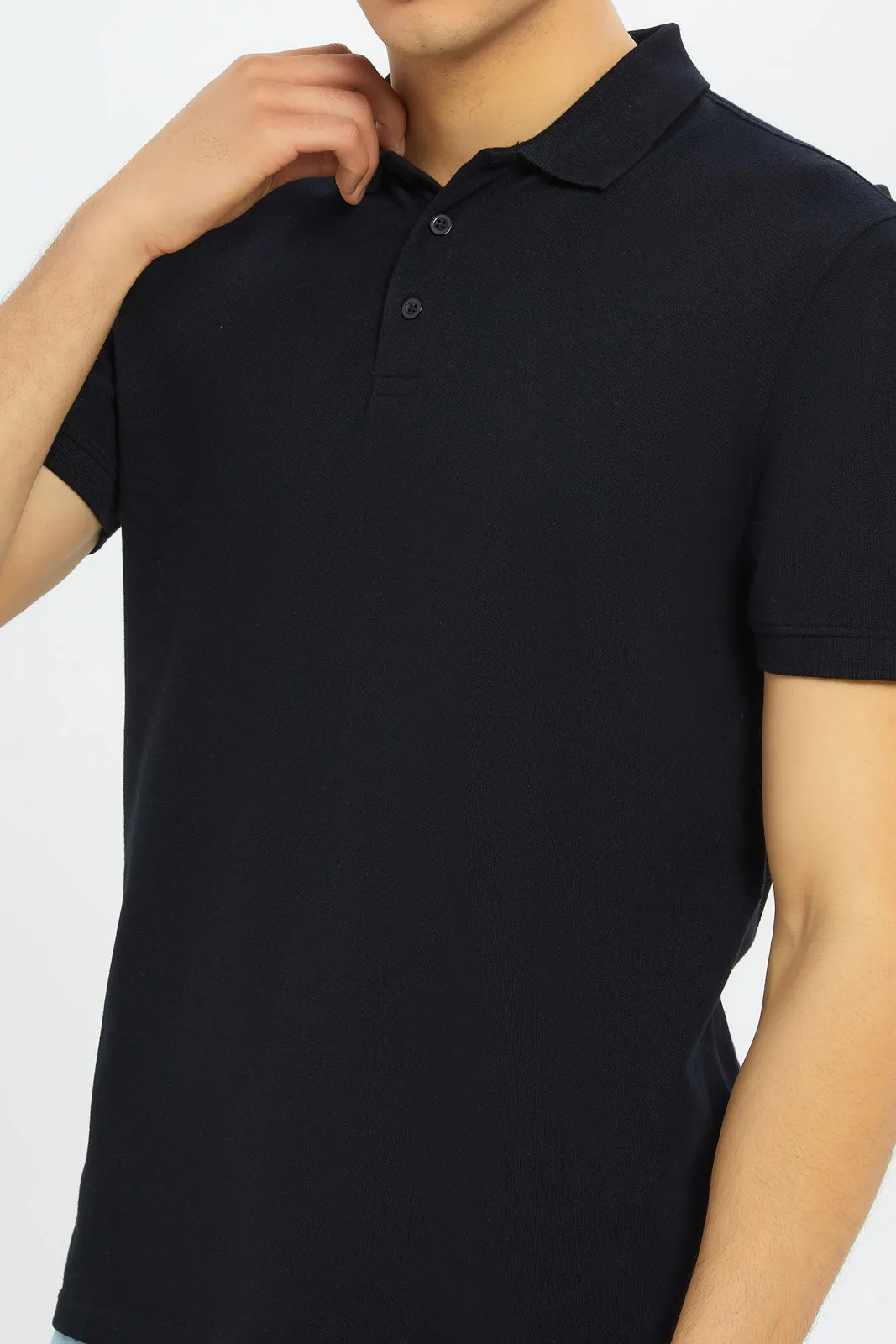 Men Black Plain Polo Shirt