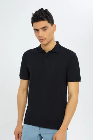 Men Black Plain Polo Shirt